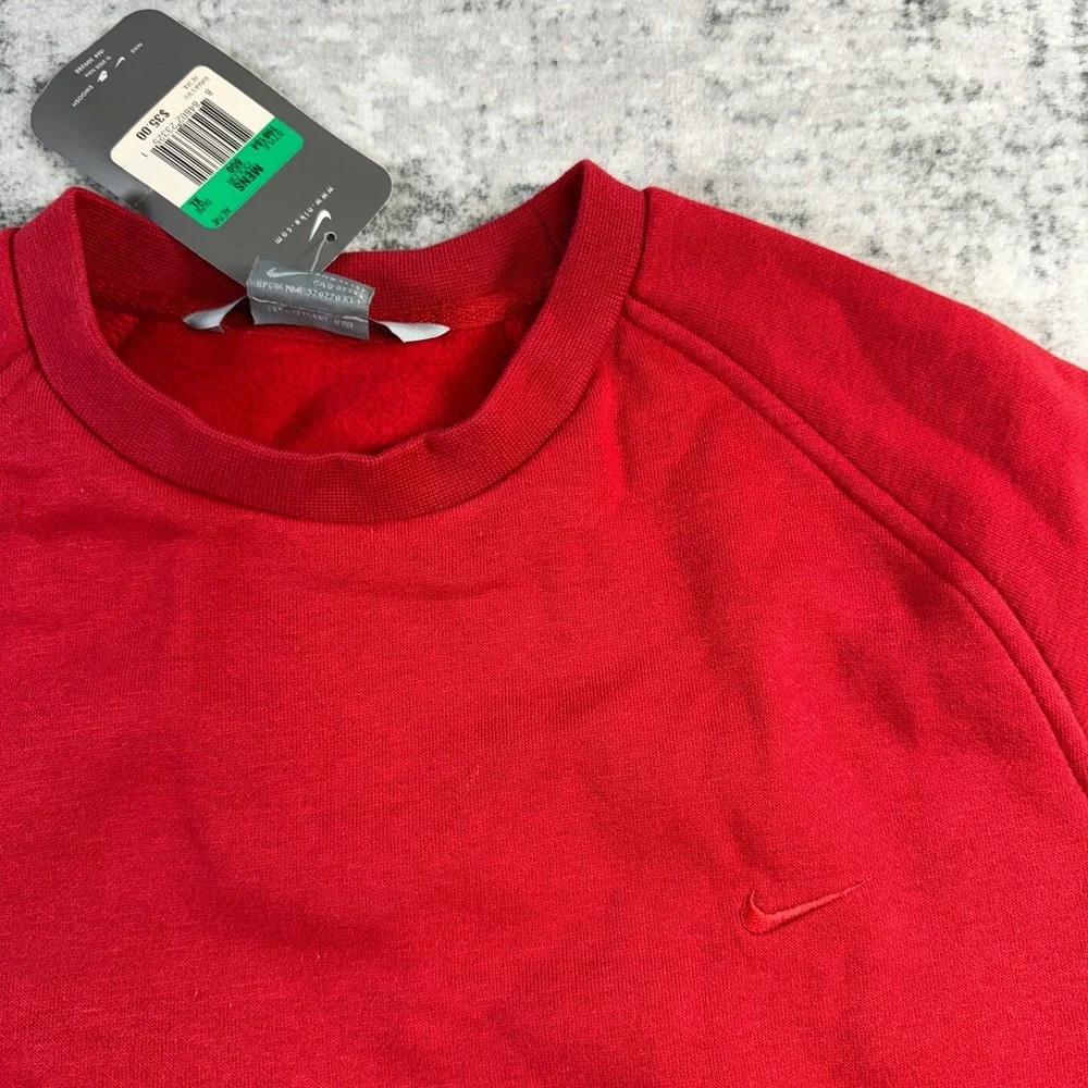 NEW Y2K Nike Sweatshirt Mens XL Red Crewneck Fleece Swoosh Silver Tag 2005 NOS